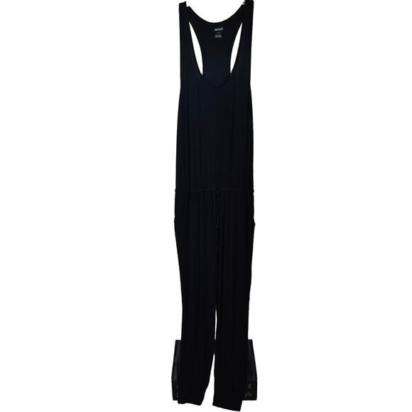 aerie OFFLINE Jumpsuit Drawstring Waist Size Large Black Baggy Racerback Tank - Picture 2 of 8